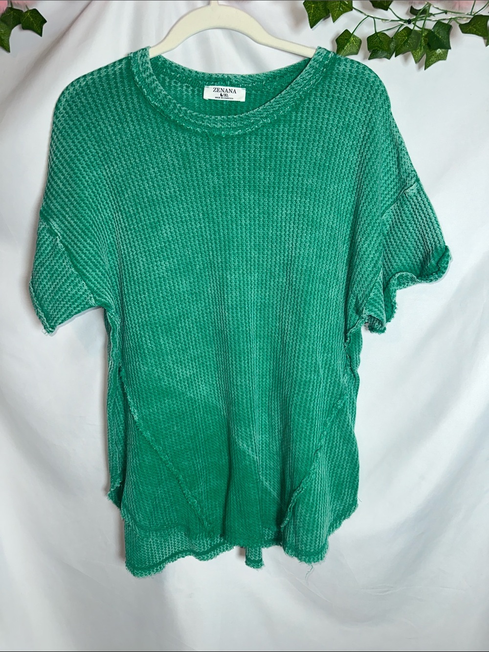 Zenana Outfitters Teal-Green Waffle Knit Short Sleeve Top